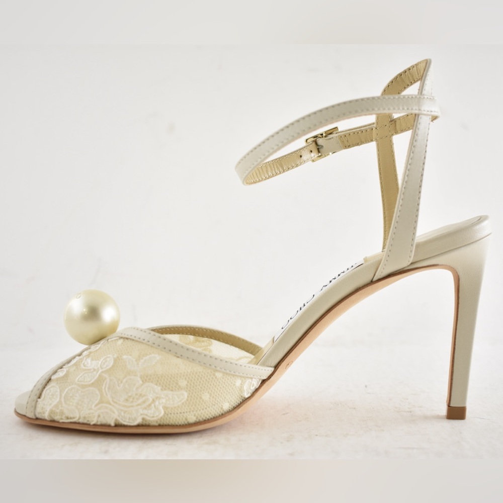 Jimmy Choo Sacora 85 Ivory White Lace Pearl Bridal Wedding Sandal Heel Pump 36.5 - Picture 12 of 16